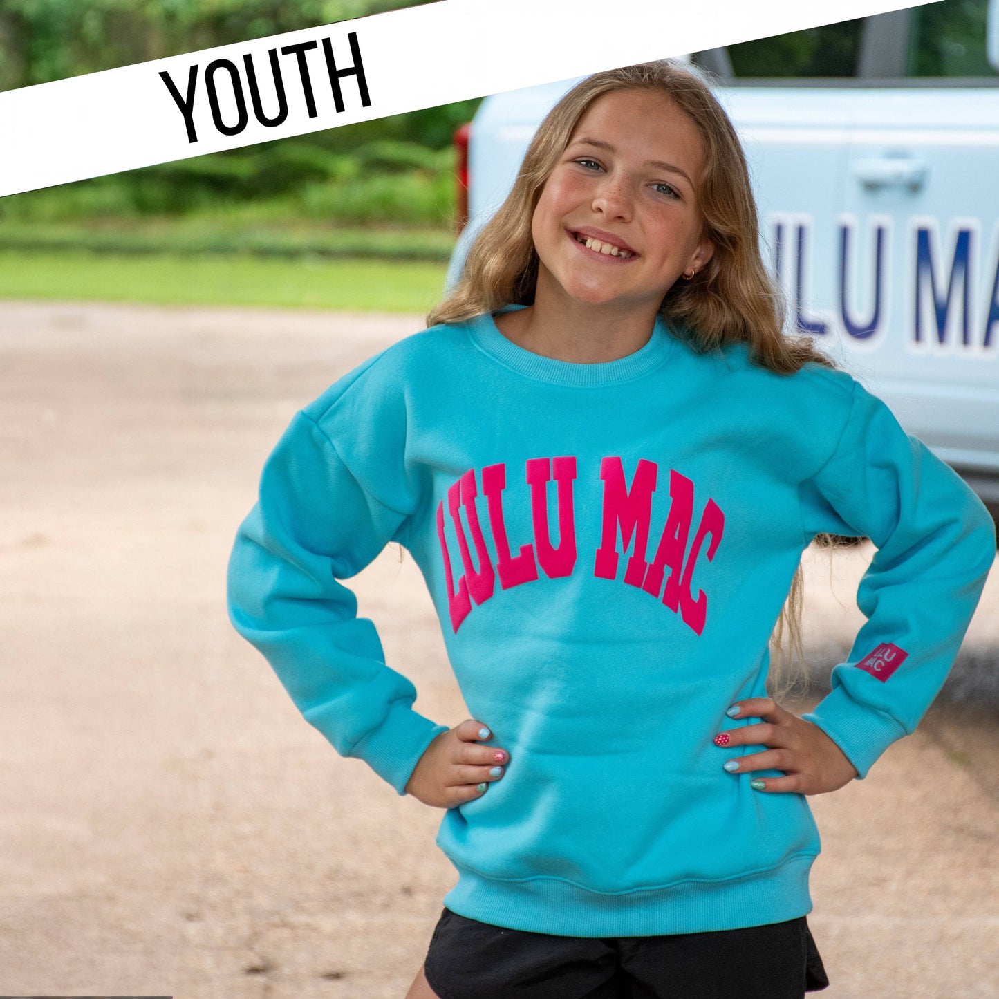 Lulu Mac Pullover Blue/Hot Pink Puff
