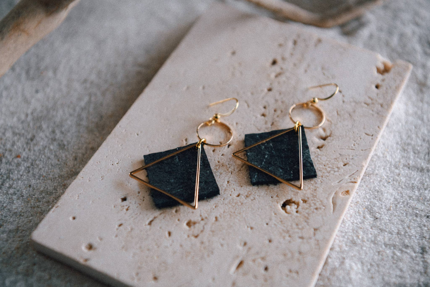 Diamond Hoop Gold & Leather or Cork Earrings