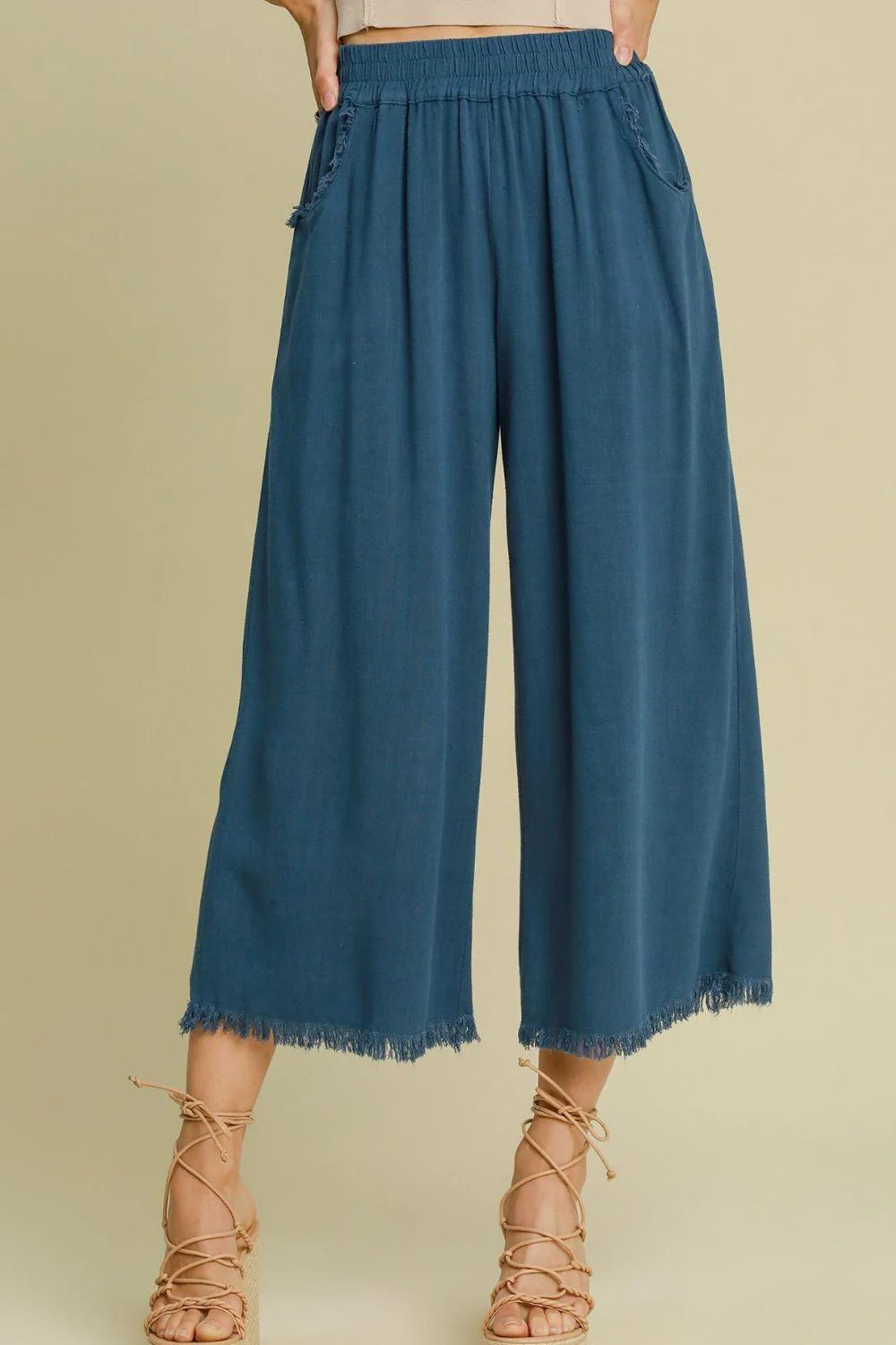 Frayed Hem Wide Leg Pants