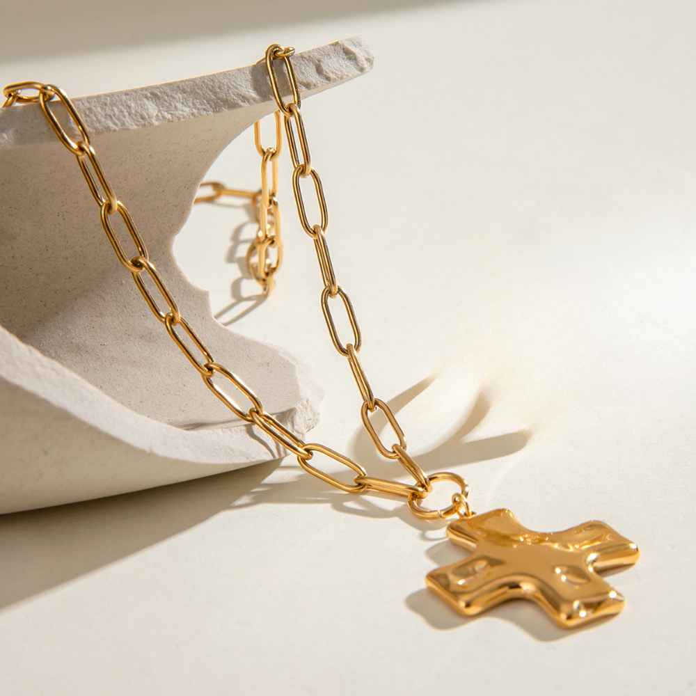 Cross Pendant Necklace – Water-Proof Gold Stainless Steel