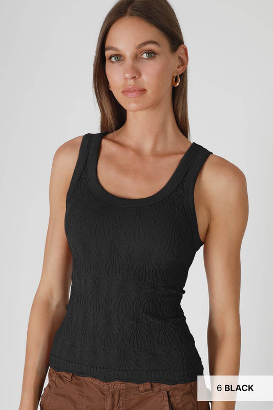 NikiBiki Reversible Lace Textured Tank Top-Black