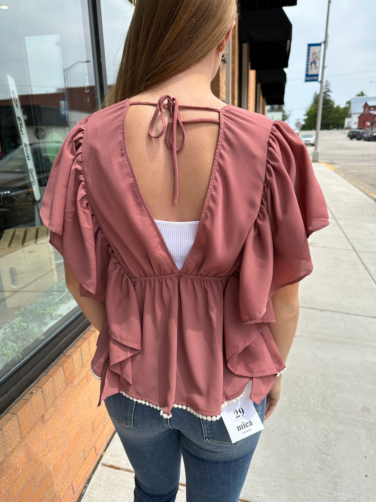 V Neck Butterfly Sleeve Top