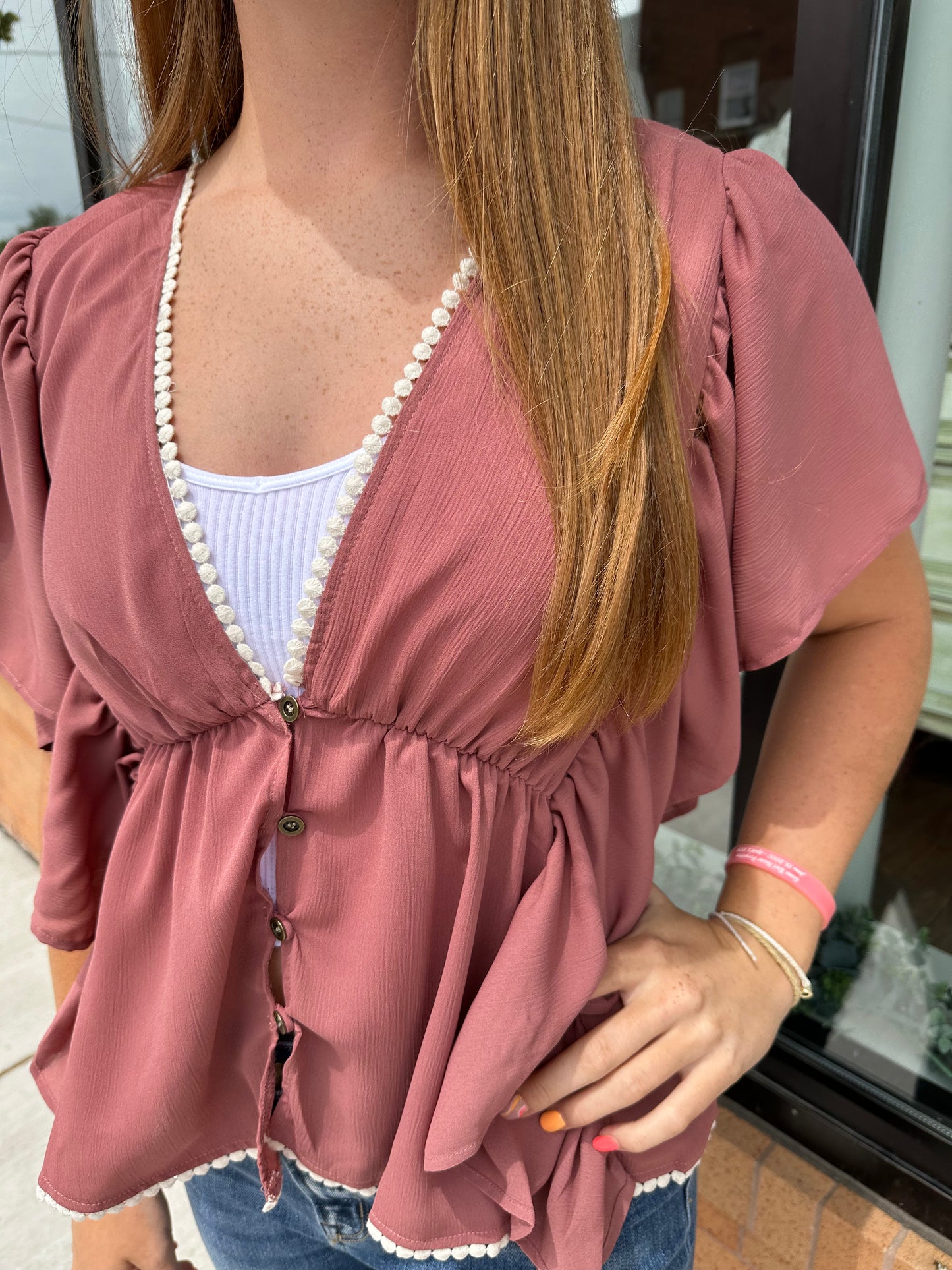 V Neck Butterfly Sleeve Top