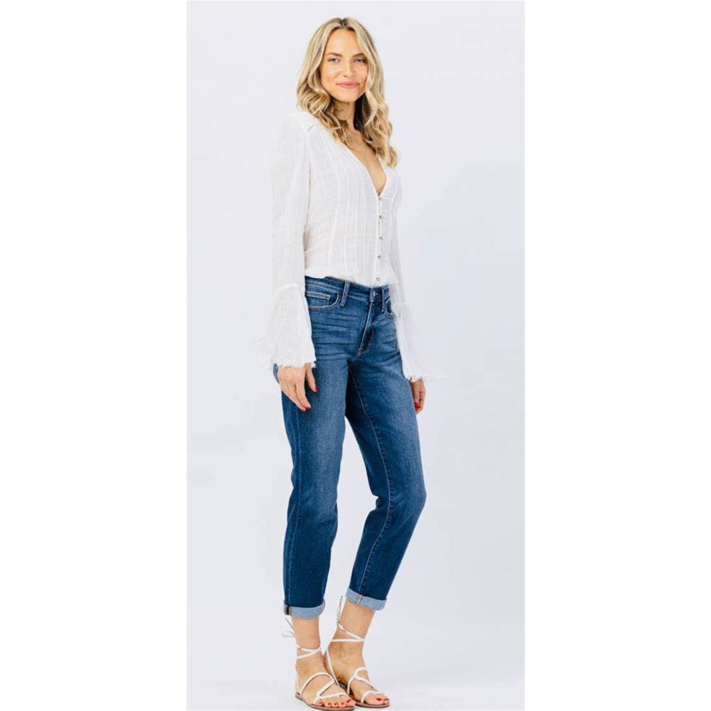 Judy Blue Mid Rise Cuffed Boyfriend Denim