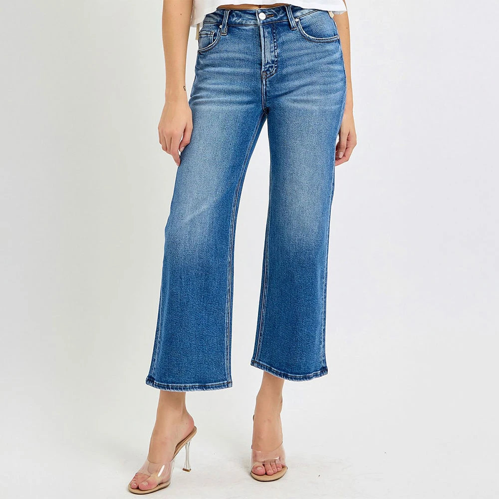 The Lennon Tummy Control Elastic Band Mid Rise Crop Wide by Risen