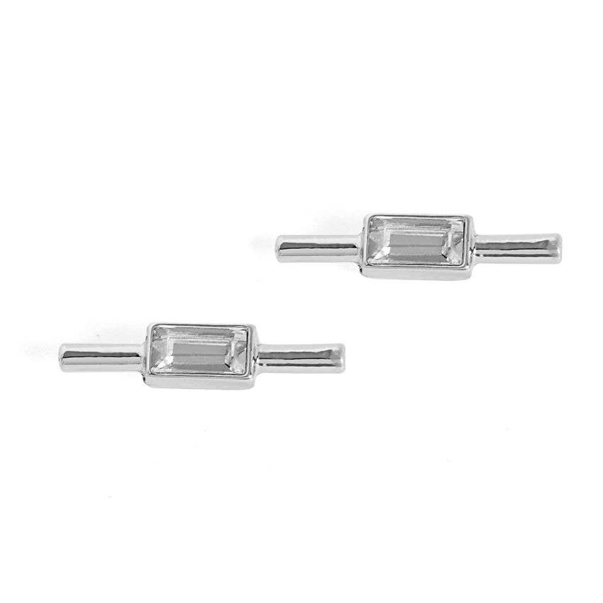 Silver Straight Bar Stud Earrings