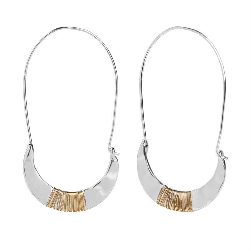 Wire Half Moon Hook Dangle Earrings - Mixed Metal