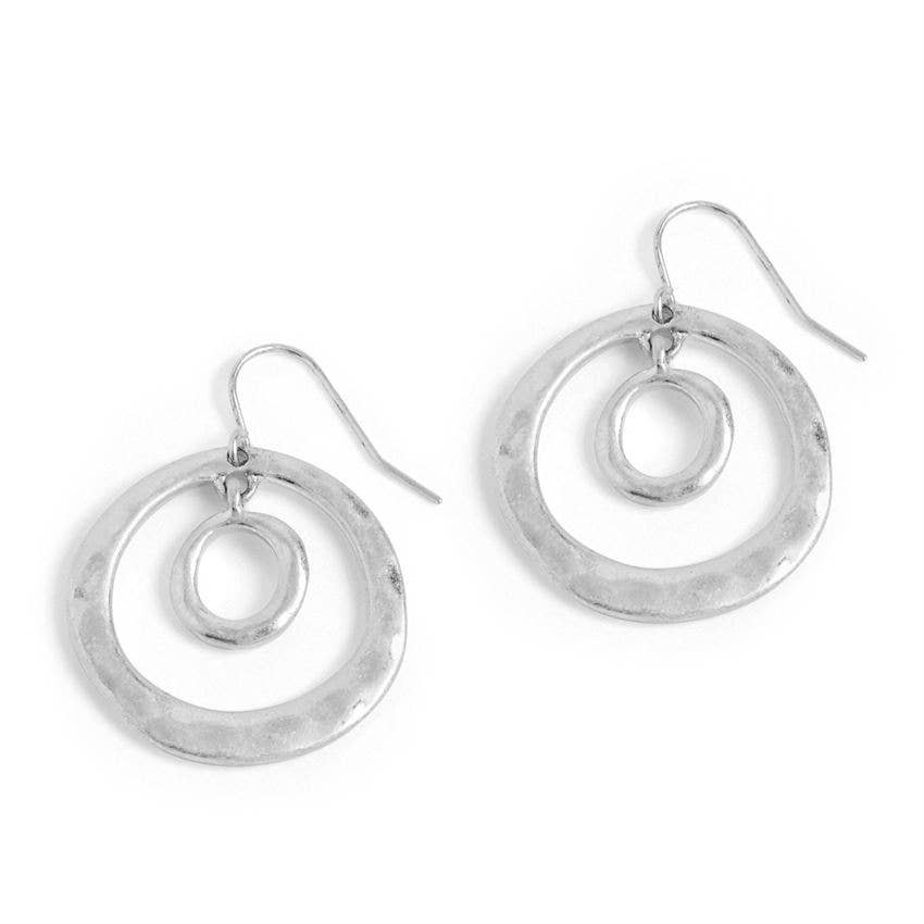 Silver Double Circle Dangle Earrings