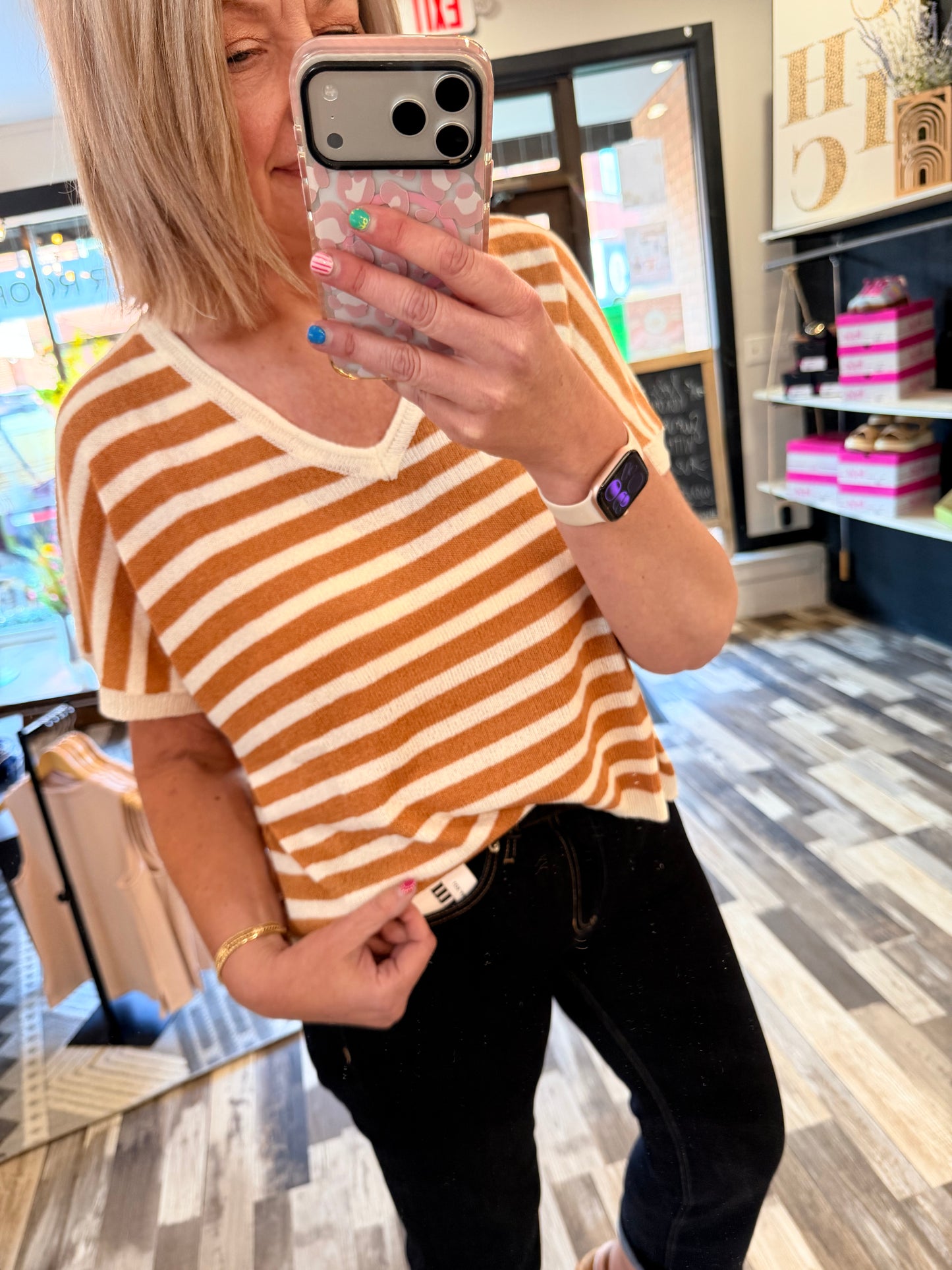 The Jen Striped V-Neck Dolman Sleeve Oversized Top