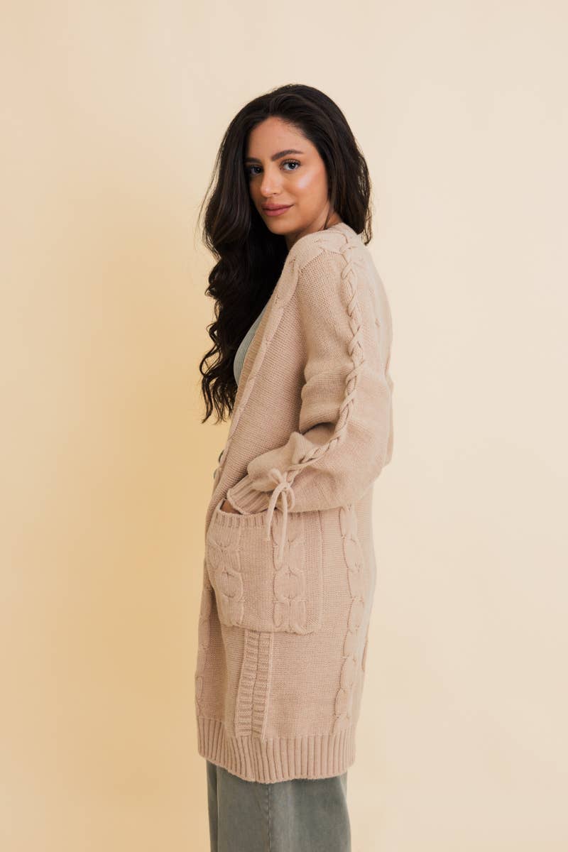 Get Cozy Cable Knit Oversized Cardigan w/ Adjustable Sleeves