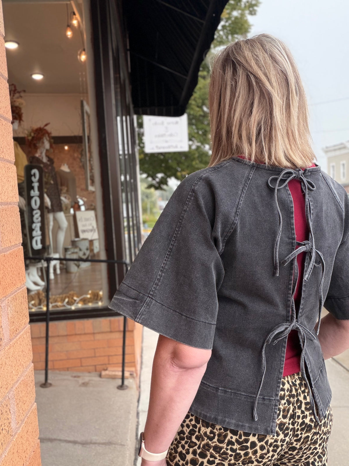 Simply Yours Stretch Denim Tie Back Detail Blouse