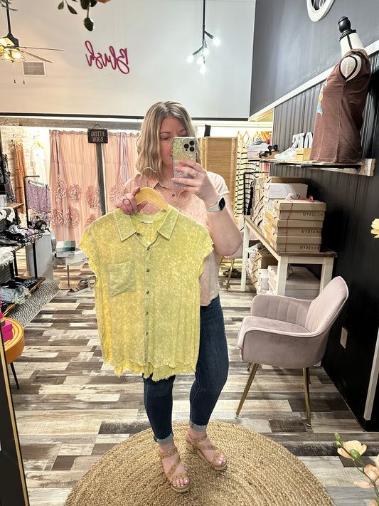Weekend Ready Mineral Washed Flutter Sleeve Top