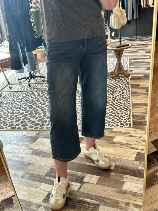 Judy Blue Mid Rise Tummy Control Wide Leg Crops