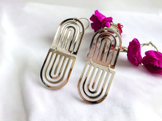 Twig & Rue - Boho rainbow earring, double arch brass dangles: Silver
