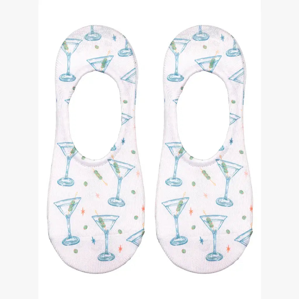 No-Show Liner Socks - Martinis & Olives - White