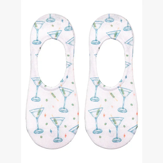 No-Show Liner Socks - Martinis & Olives - White