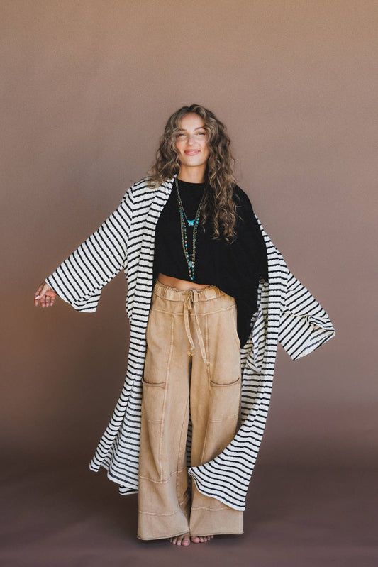 Venyx Striped Duster Cardigan - Cream Black