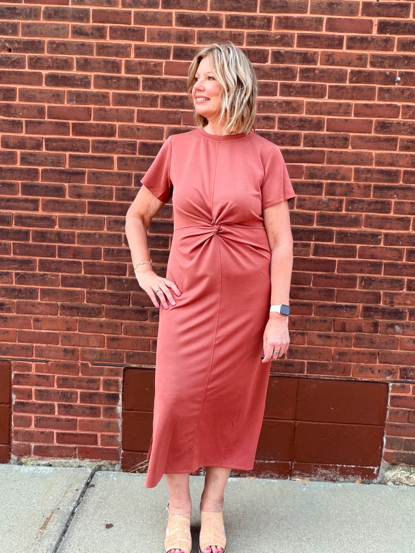 Twist Knot Detail Side Slit Maxi T-shirt Dress