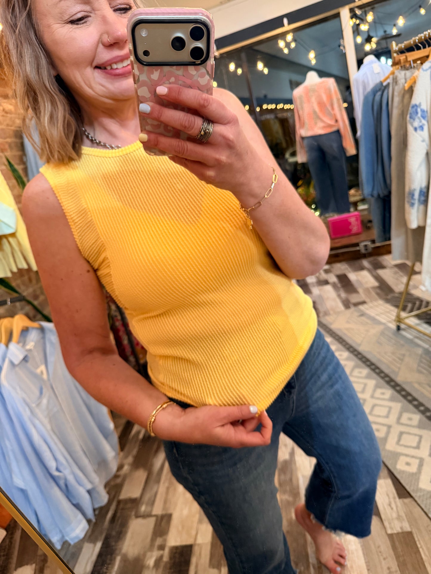 Sleeveless Ribbed Knit Tank Top