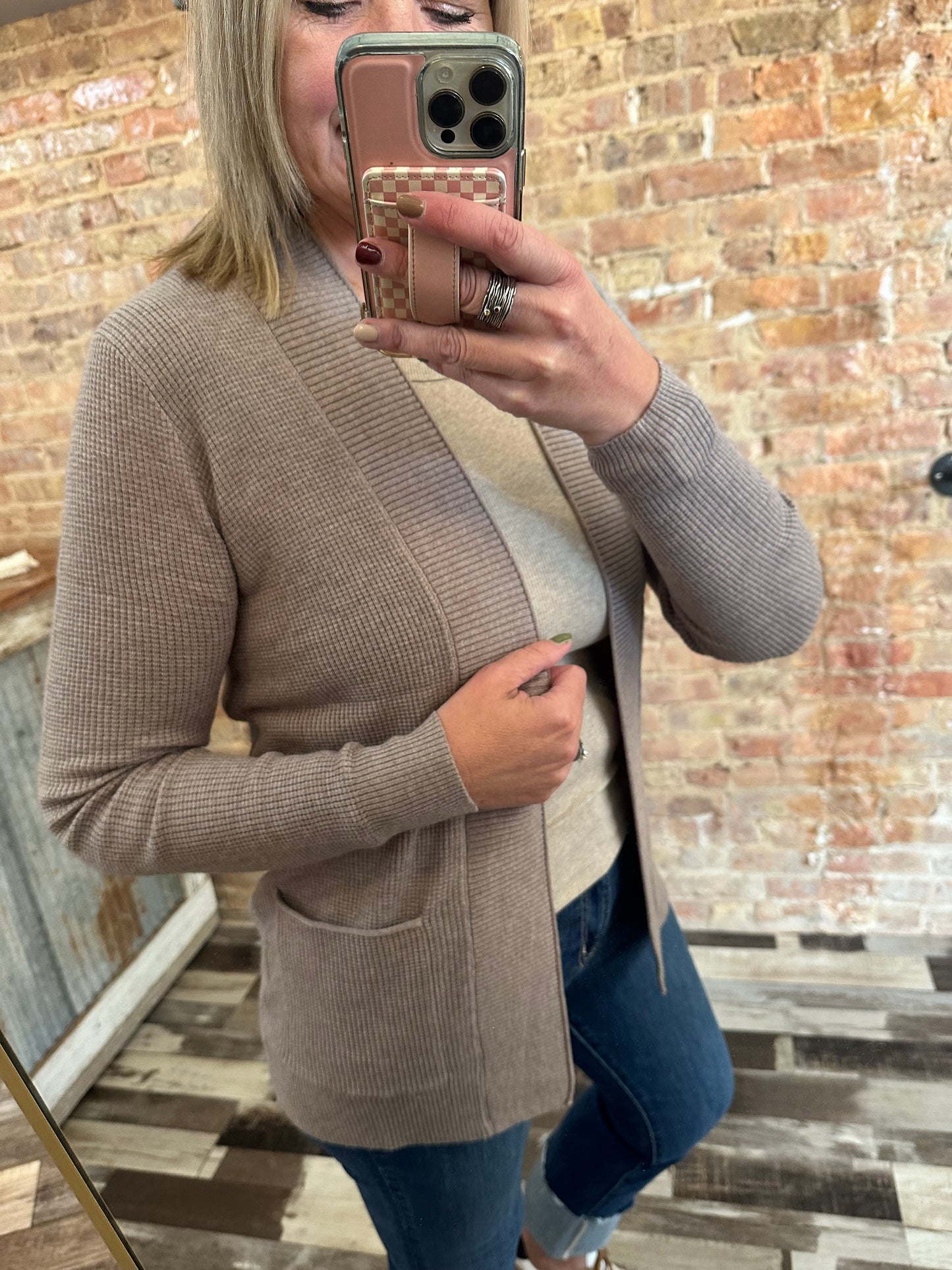The Dani Open Front Waffle Textured Cardigan