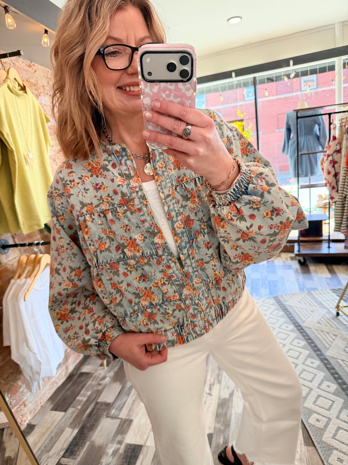Washed Vintage Floral Denim Tiered Jacket