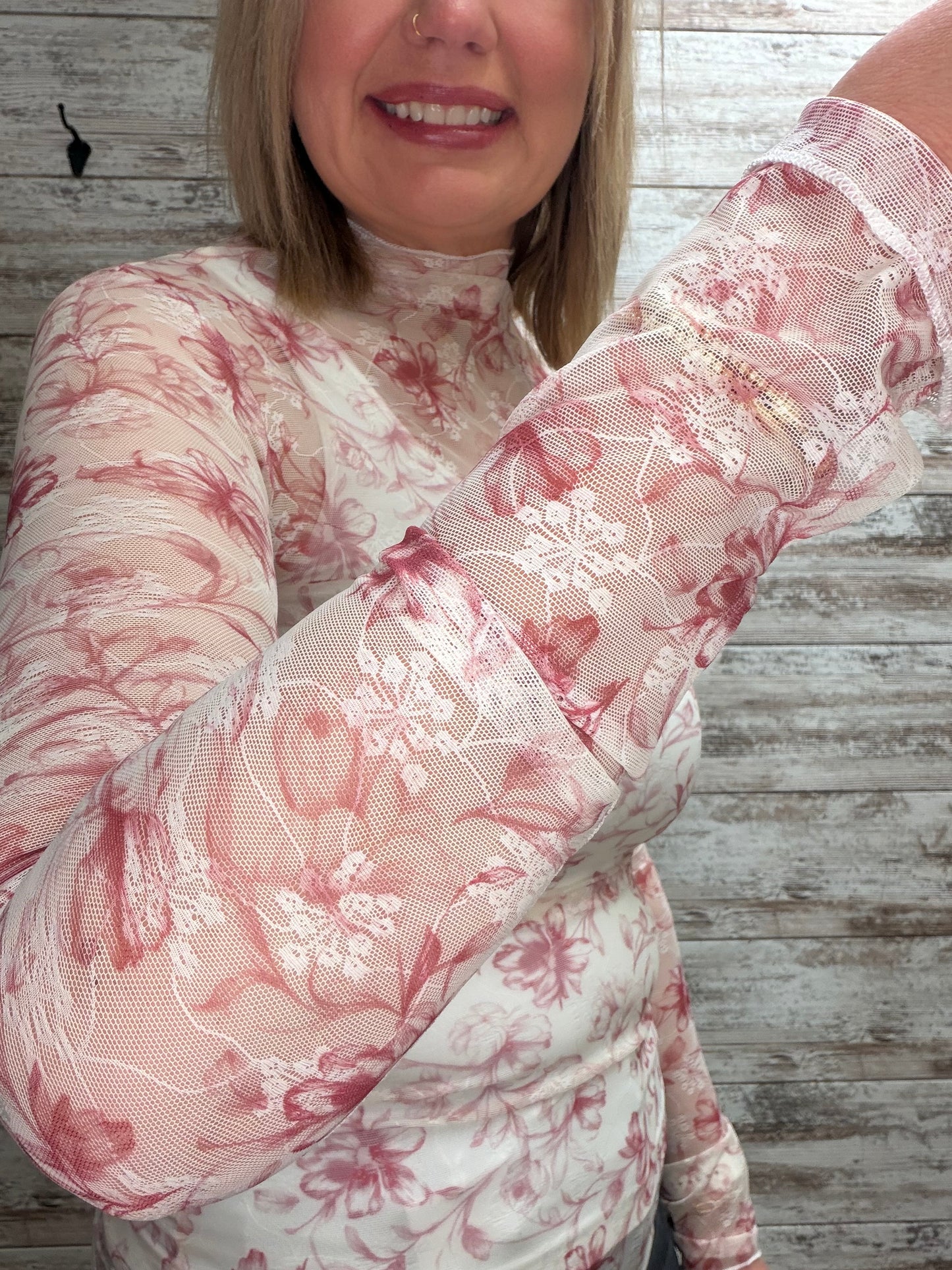 Mesh Floral Print Long Sleeve