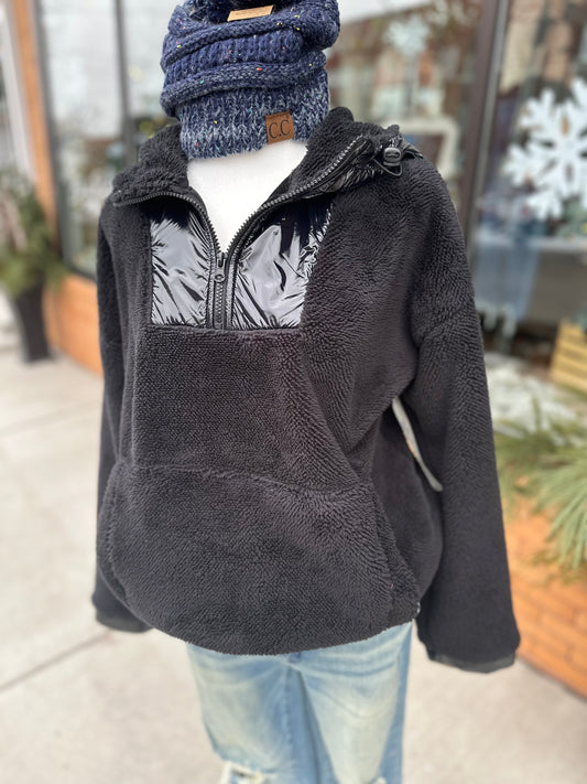 Plush Faux Fur Half Zip Pullover Hoodie