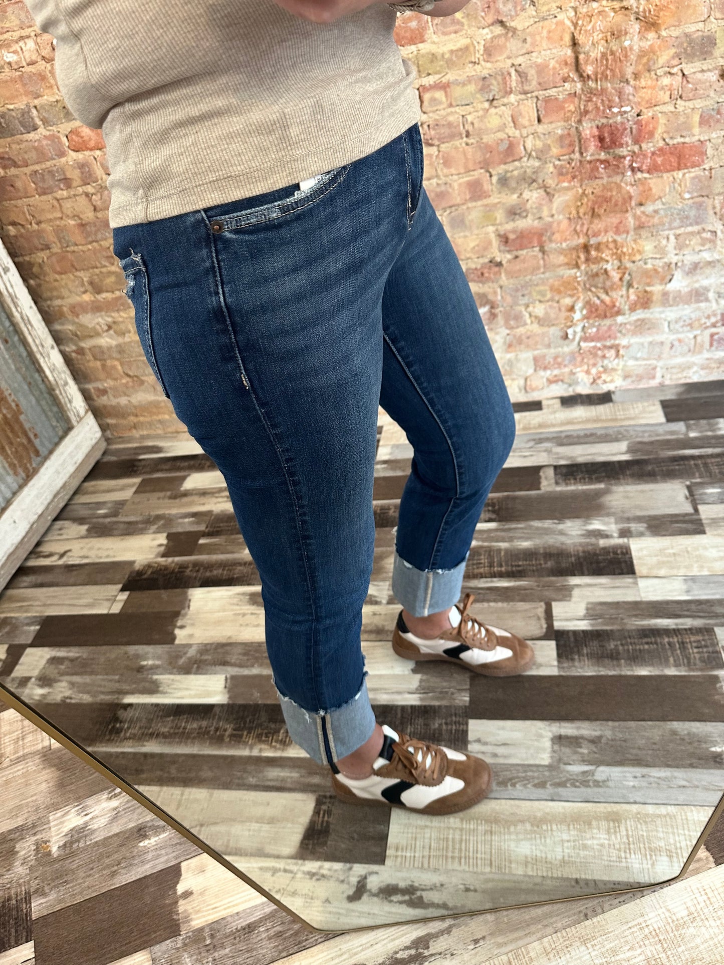 Mica Mid Rise Slim Straight Leg w/Cuffed Hem