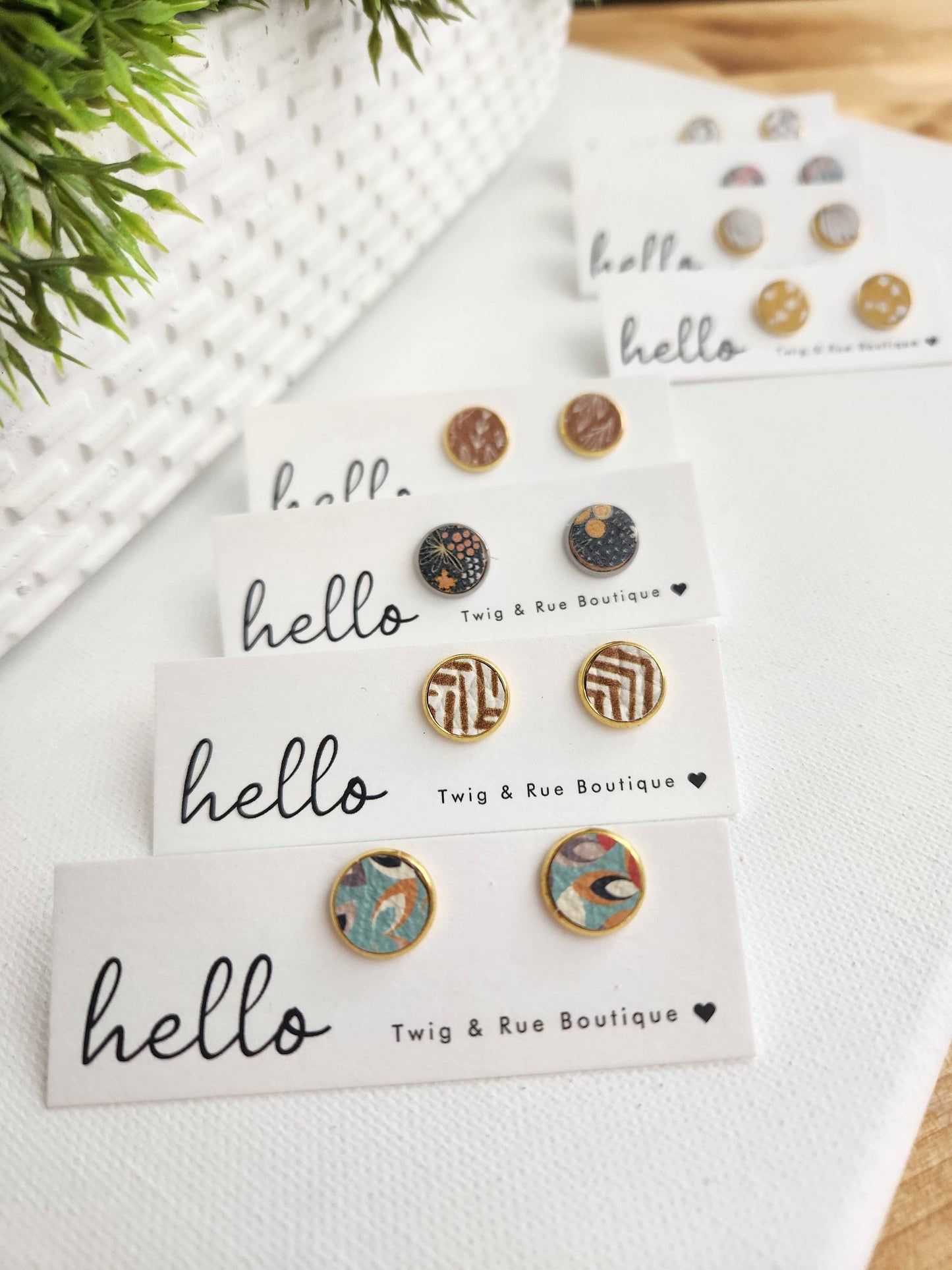 Twig & Rue - Leather button studs| Pattern collection: Watercolor