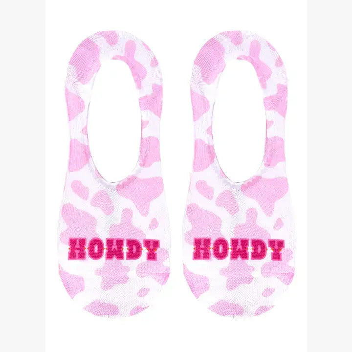 No-Show Liner Socks - Cow Print - "Howdy" - Pink