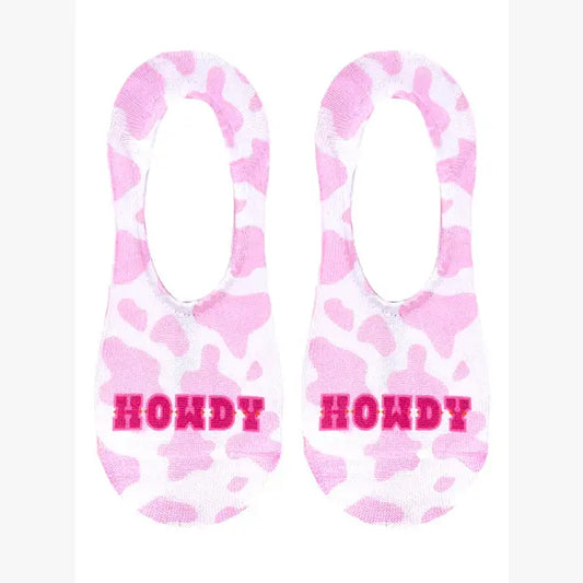 No-Show Liner Socks - Cow Print - "Howdy" - Pink