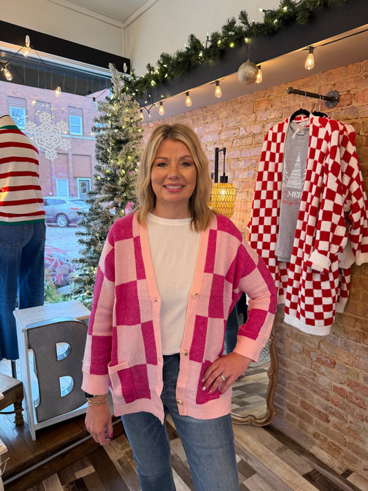 Pink Friday Checkered Cardigan