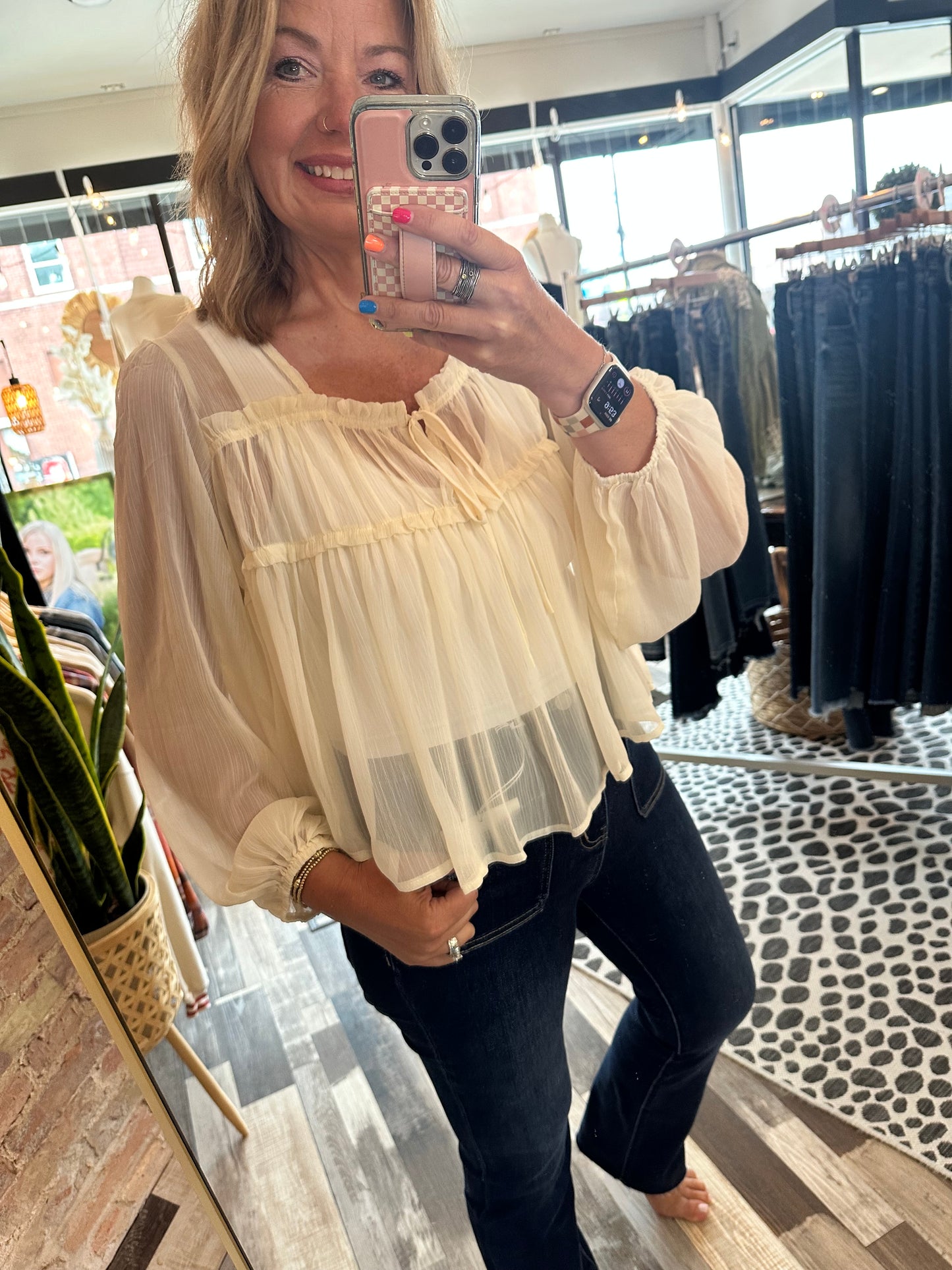 The Kenley Sheer Long Sleeved Blouse