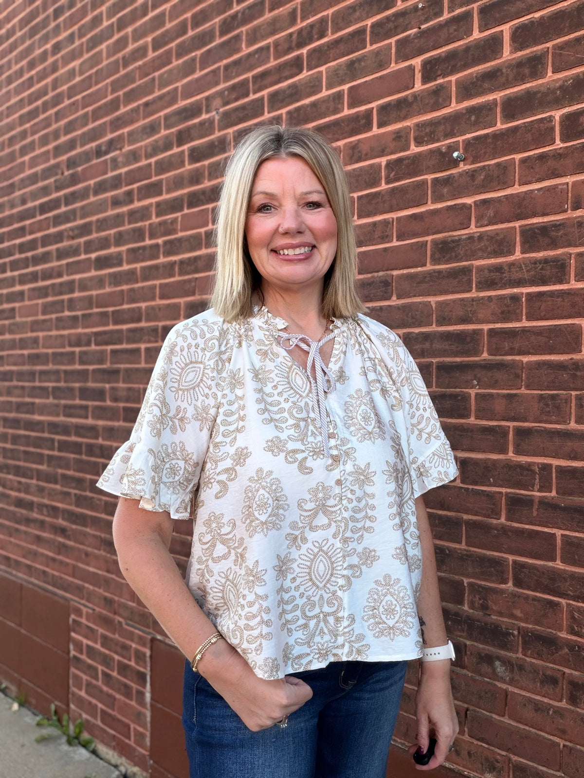 The Poppy Lane Flutter Sleeve Ruffle V Neck Blouse