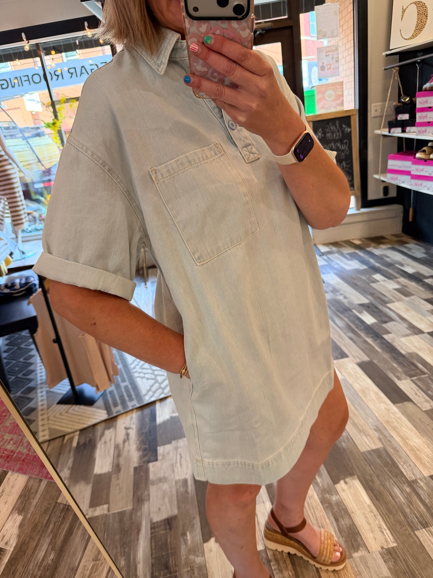 Casual Friday Short Sleeve Shirt Denim Dress
