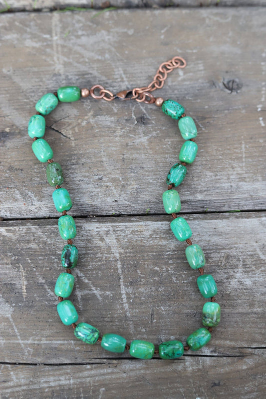 Turquoise Haven - GREEN BARREL THREADED NECKLACE