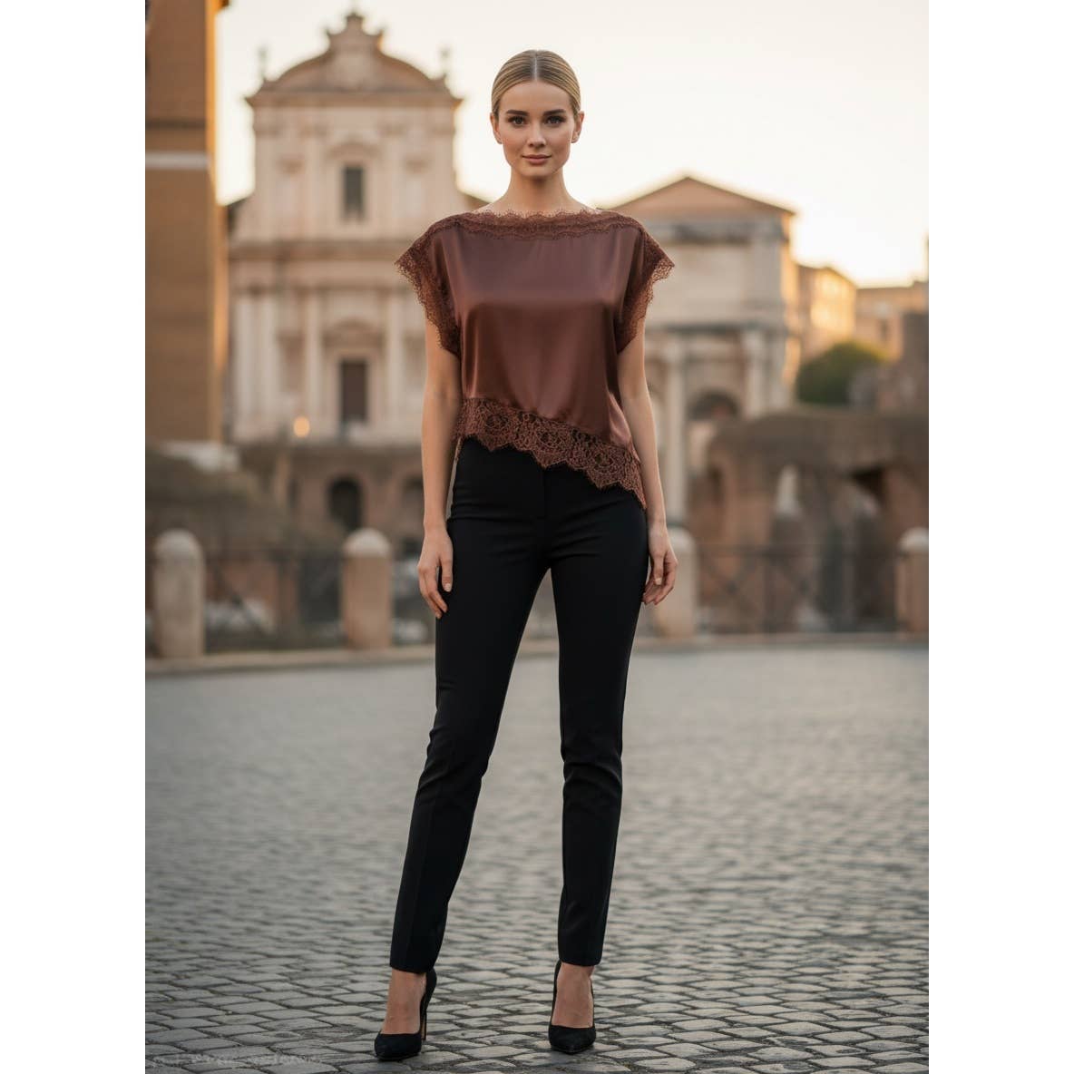 Effortless Satin Trimmed Asymmetric Top