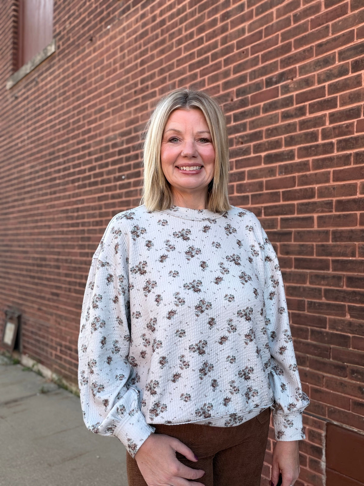 The Tatum Floral Print Textured Knit Top