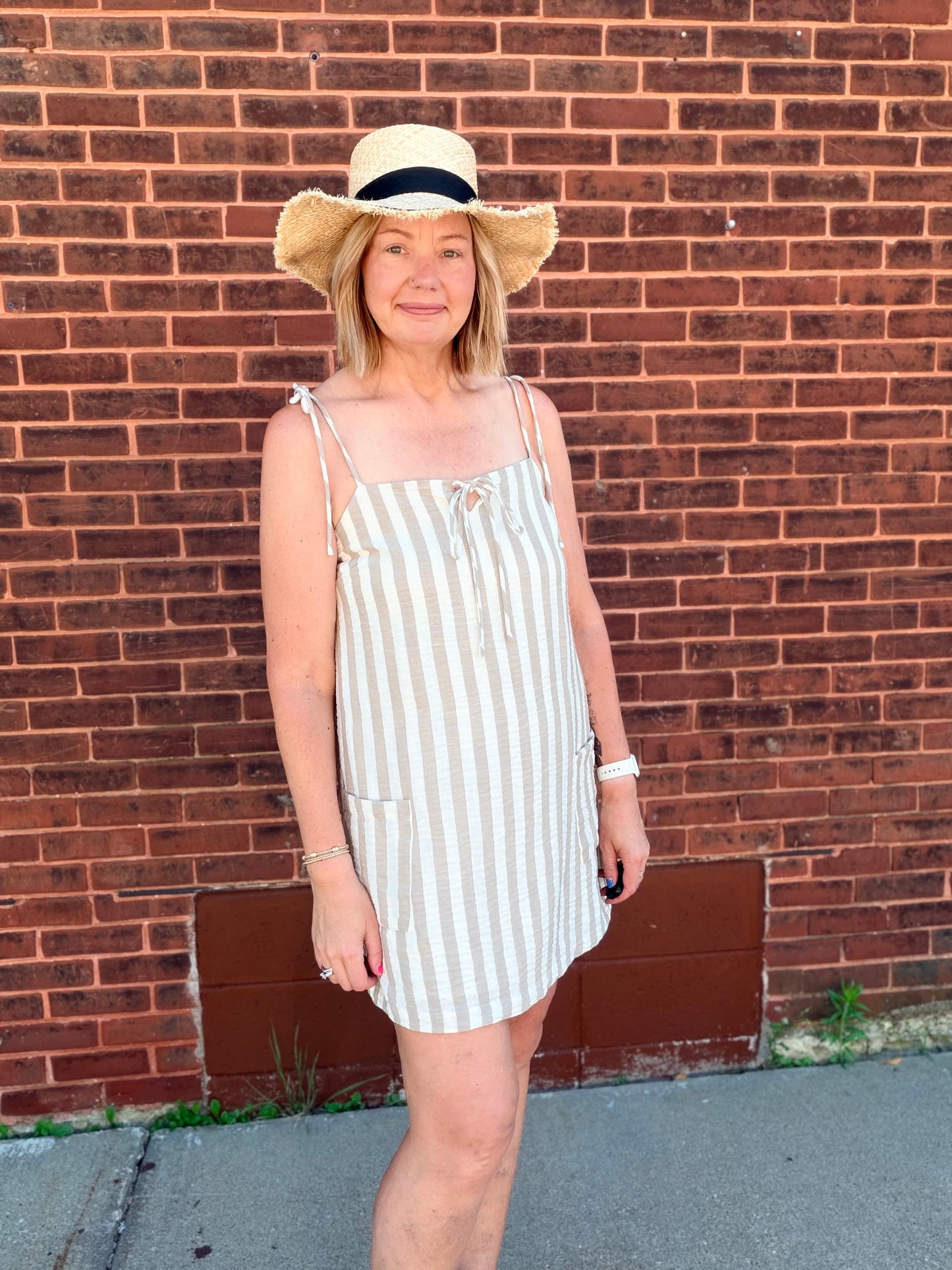 Easy To Look Good Stripe Gauze Tie Shoulder Dress