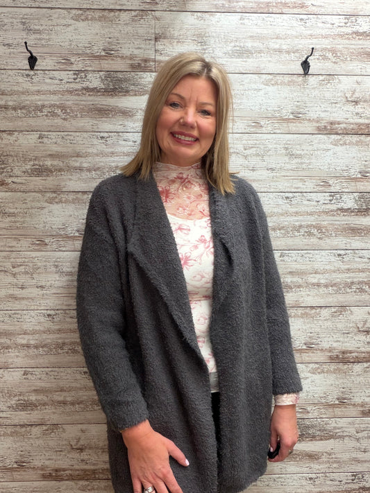The Caroline Soft & Fuzzy Drape Front Cardigan