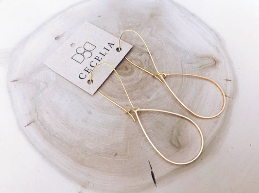 Basic Gold Plated Long Teardrop Hoop Earrings