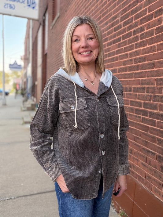 The Camden Snow Wash Curduroy Shacket w/Hood