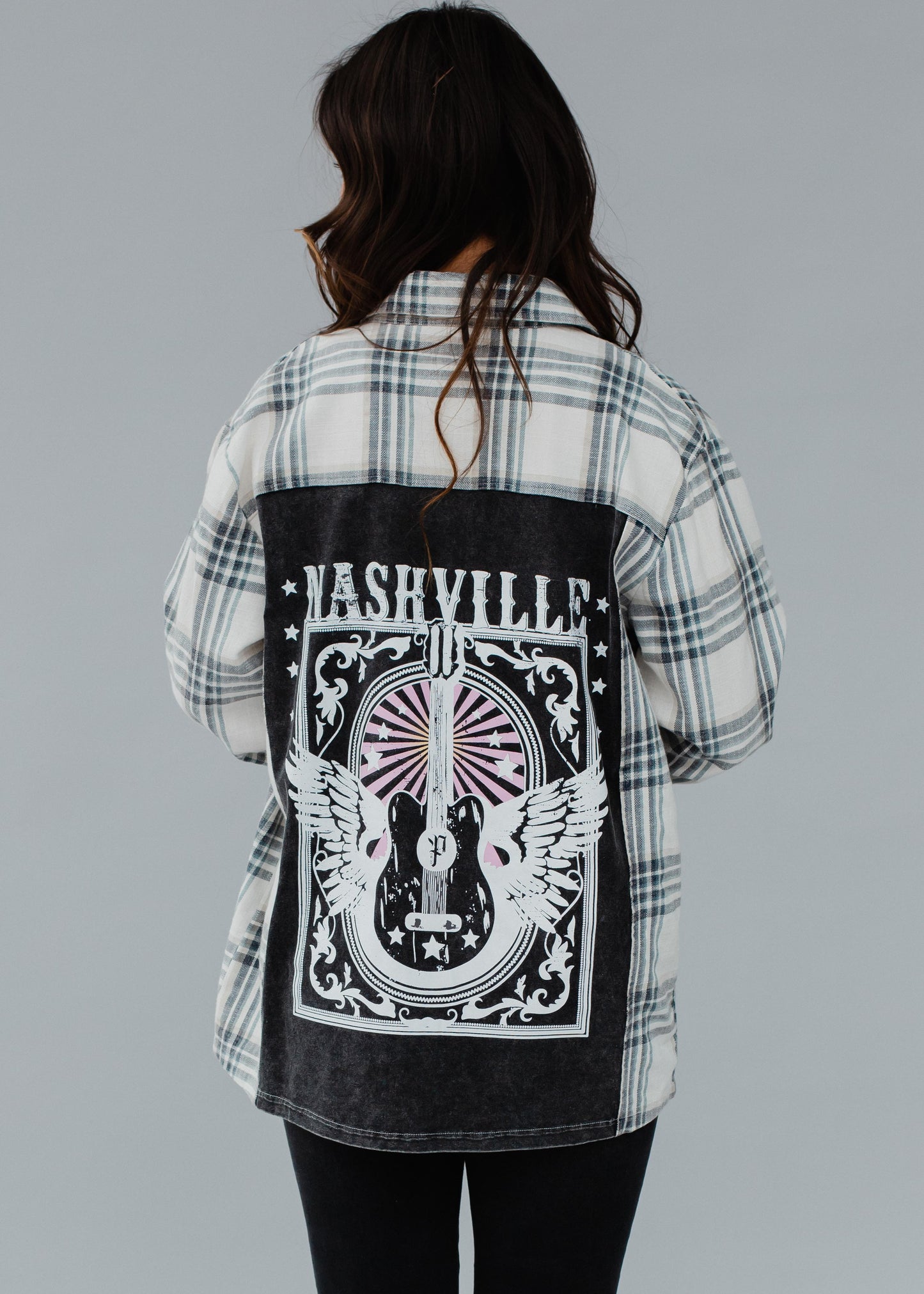 White, tan and blue Nashville flannel
