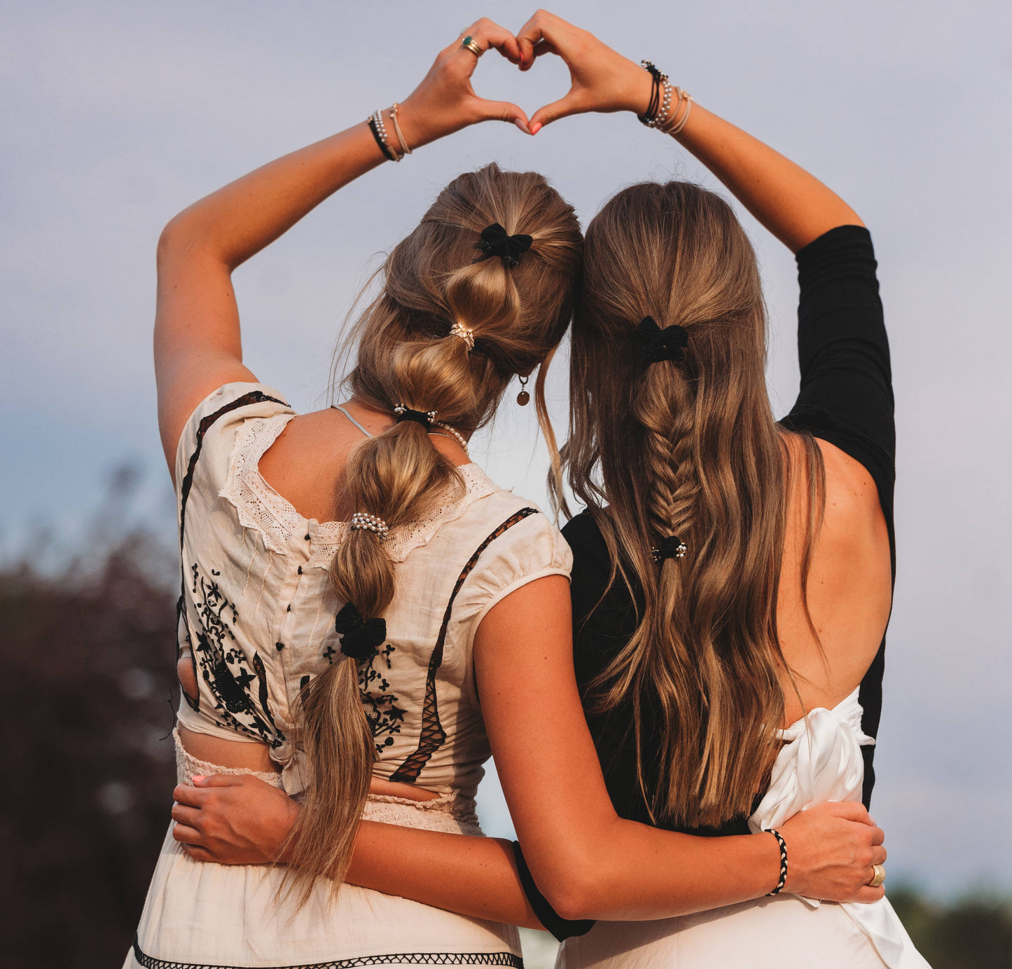 "Harmony" Bows, Pearls, Black & Gold Hair Tie Bracelets