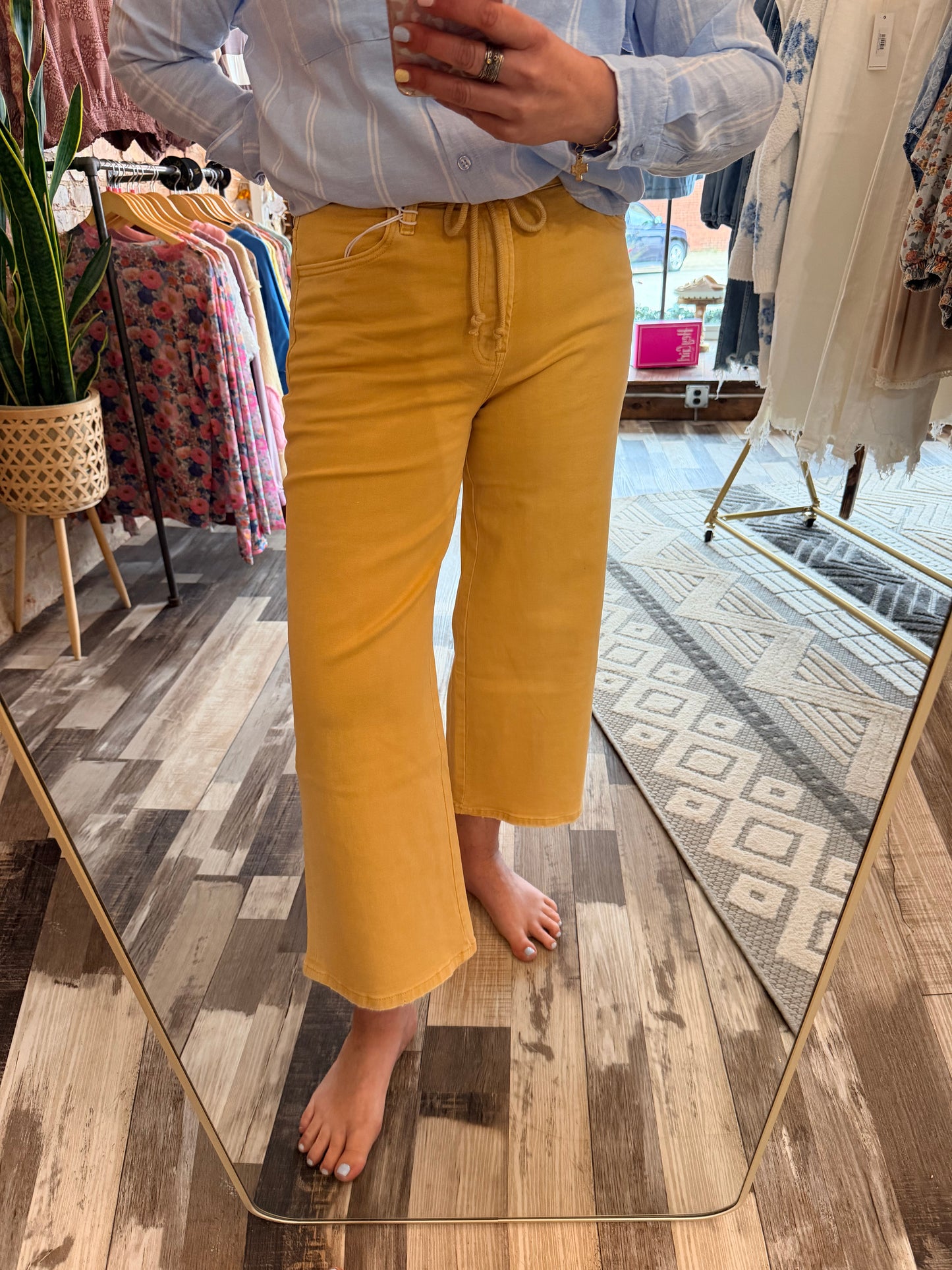 Vervet High Rise Drawstring Color Crop Wide Leg Jeans