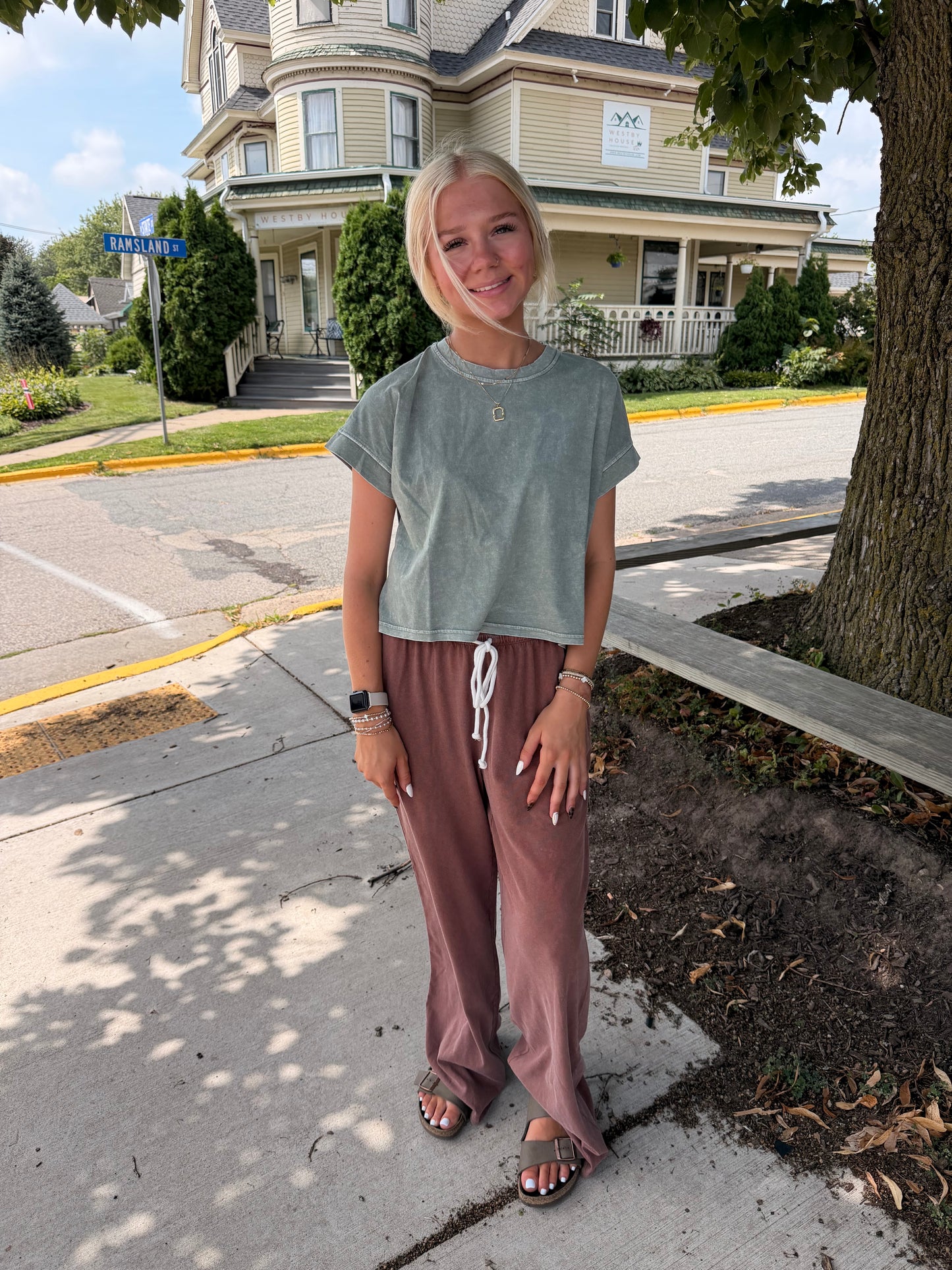 The Kelsi Mineral Wash Raw Edge Short Sleeve Knit Top