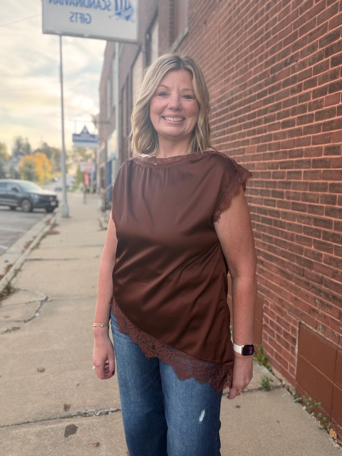 Effortless Satin Trimmed Asymmetric Top