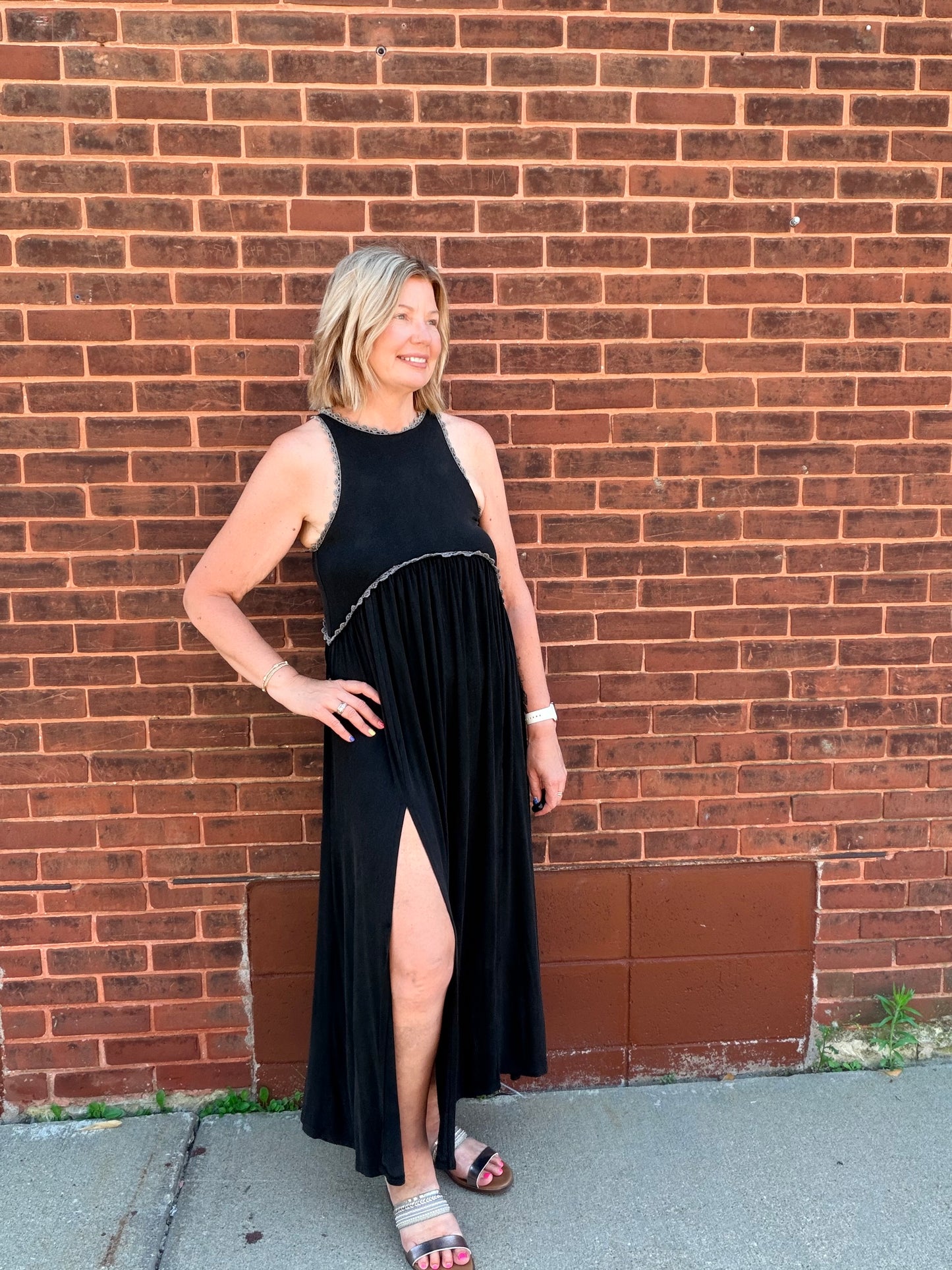Mineral Wash Front Slit Maxi Dress
