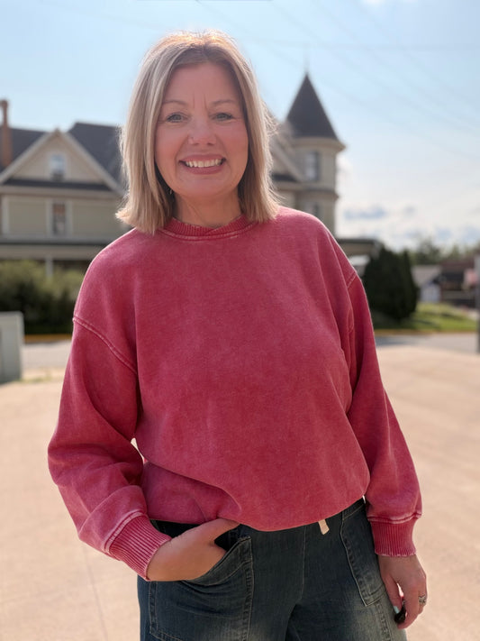 The Bella Acid Wash Fleece Oversized Pullover