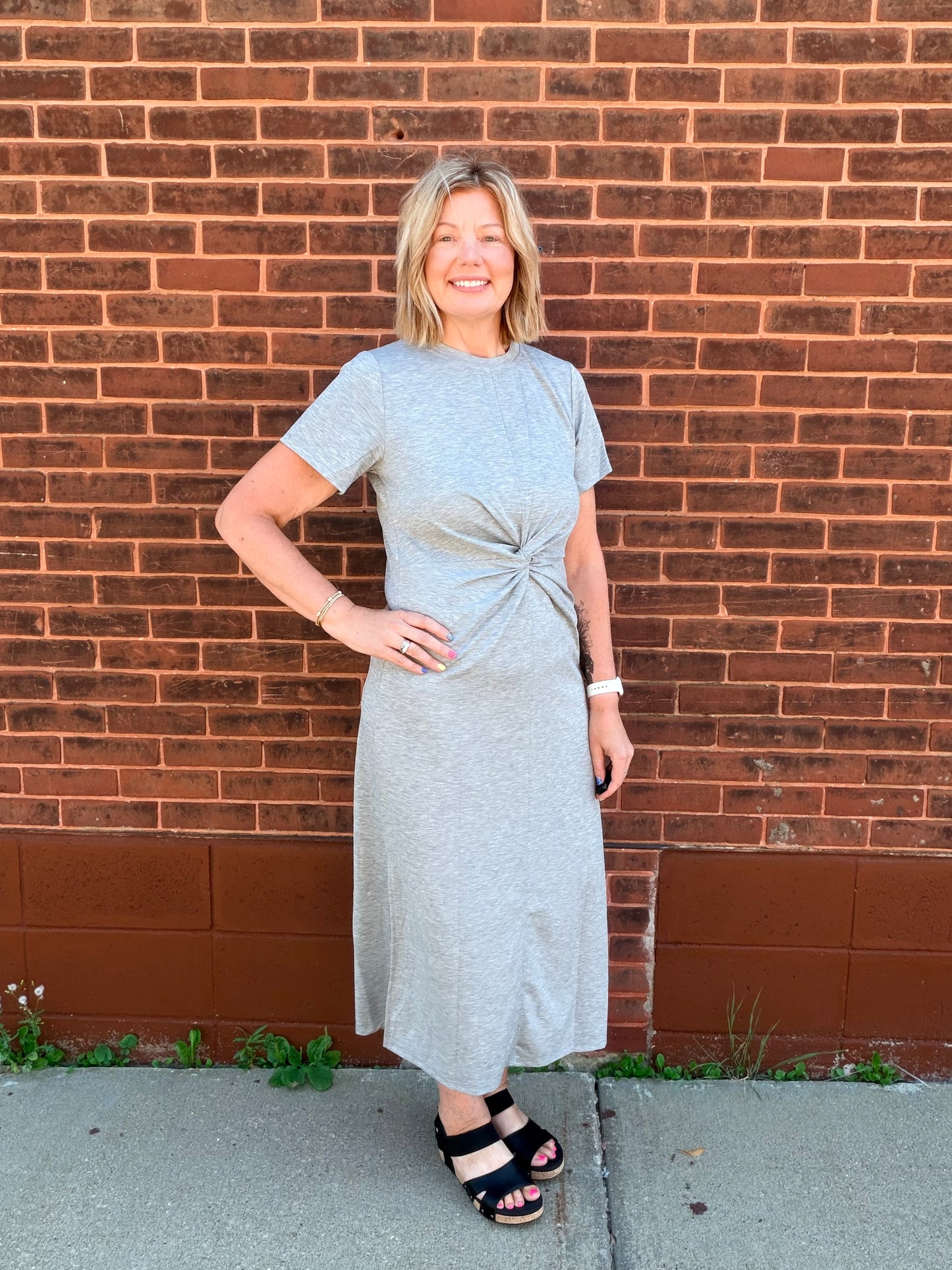 Twist Knot Detail Side Slit Maxi T-shirt Dress